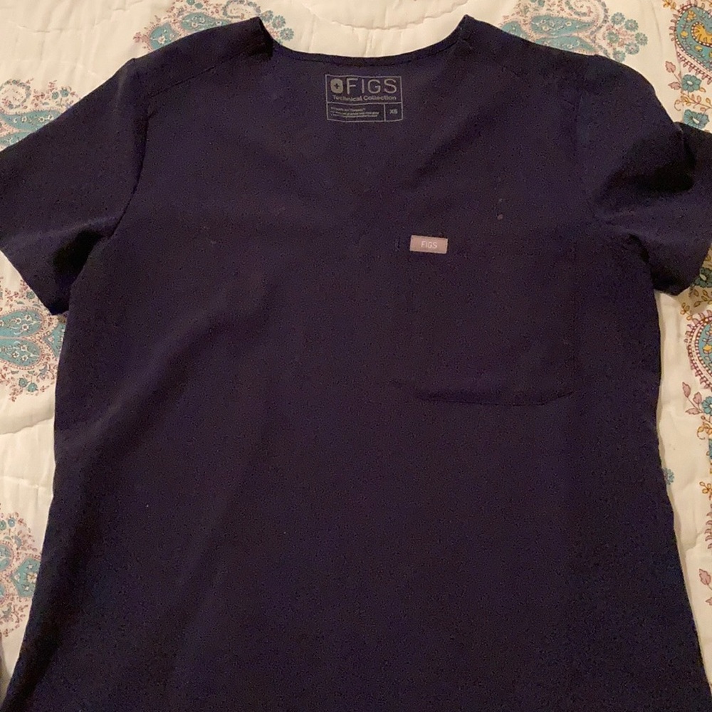 Figs Navy Catarina Short Sleeve Scrub Top